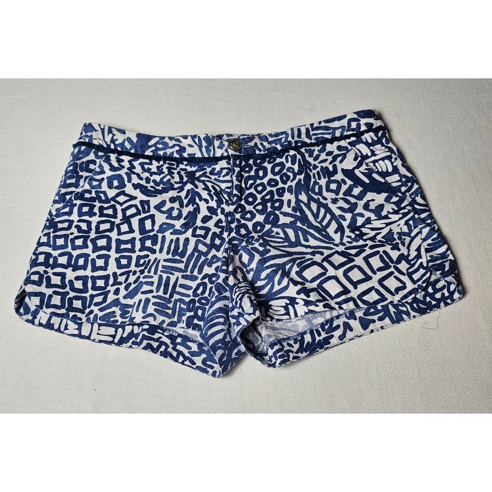 Lilly Pulitzer Callahan Shorts Blue White Abstract Geometric Print Cotton Sz 12